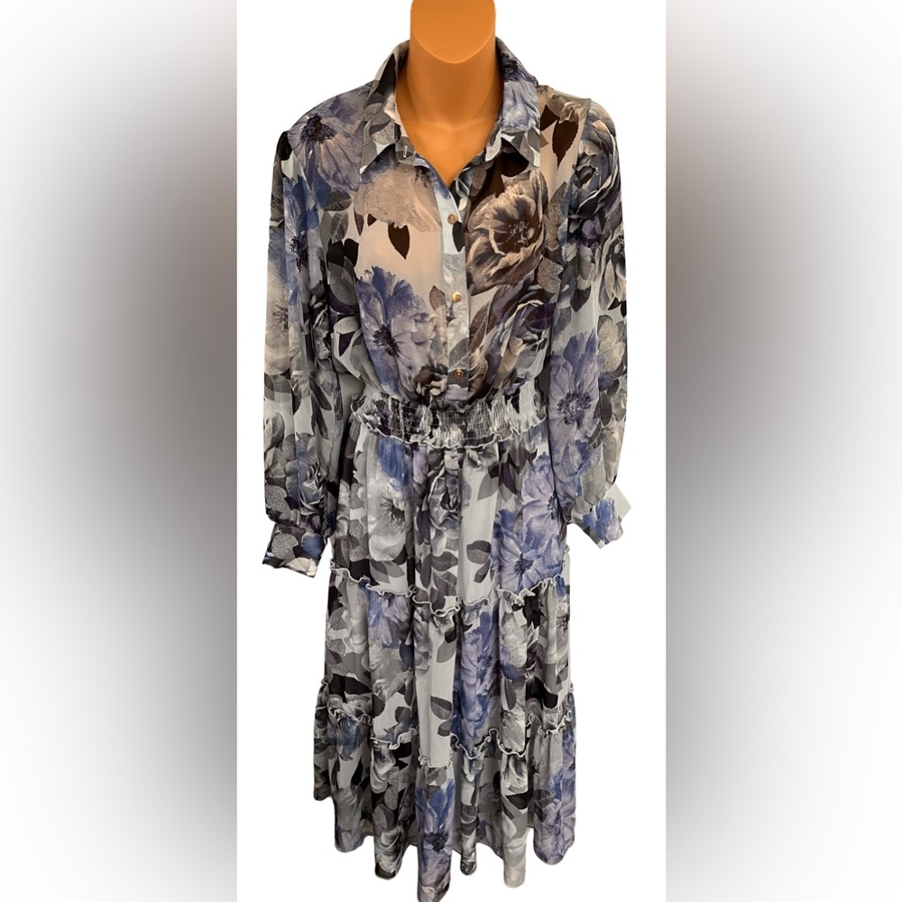 Stella & Julie • Semi-Sheer Floral Tier Secretary’s Dress Size 8